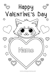 Free colouring Heart Cat Valentine's Day Big heart Dogs and cats