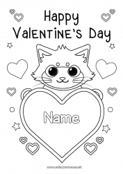 Coloring to customize Heart Cat Valentine's Day Big heart Dog and cat