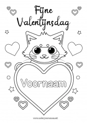 Kleurplaat aanpassen Hart Kat Valentijnsdag Groot hart Honden en katten