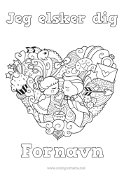 Farvelægningssiden tilpasning Hjerte Kawaii Jeg elsker dig. Valentinsdag Stort hjerte
