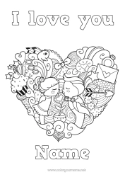 Colouring to customise Heart Cute I Love You. Valentine's Day Big Heart