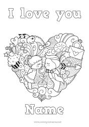 Free coloring Heart Kawaii I love you Valentine's Day Big heart