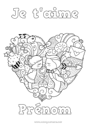 Coloriage gratuit Coeur Kawaii Je t'aime Saint valentin Grand coeur