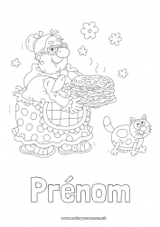 Coloriage gratuit Chat Mamie Chandeleur Crêpes Chiens et chats