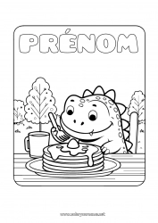 Coloriage gratuit Monstre Kawaii Dinosaures Chandeleur Crêpes