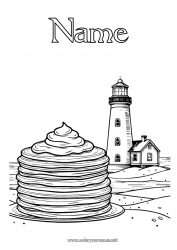 Free coloring Candlemas, Shrove Tuesday, Pancake day Pancakes Lighthouse