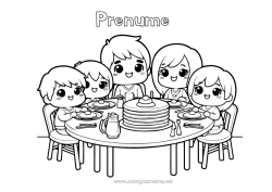 Pagină de colorat gratuită Crăciunul clătitelor Clătite Familie