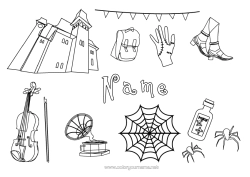 Colouring to customise The Addams Family Musical Instruments Violin Cartoon Cobweb