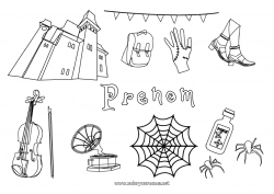 Coloriage gratuit Famille Addams Instruments de musique Violon Dessin animé Toile d'araignée