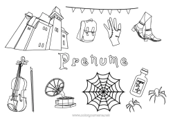Pagină de colorat personalizată Familia Addams Instrumente muzicale Vioară Desen animat Pânză de păianjen