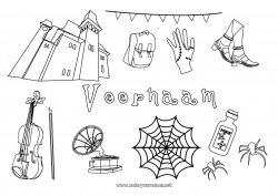 Gratis tekening Familie Addams Muziekinstrumenten Viool Cartoon Spinnenweb