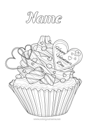 Colouring to customise Sweets Heart Valentine's Day "Saint Valentine's Day" Message Treats, Sweets Fairy Cake Complex Colouring Pages Marshmallows