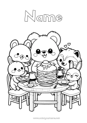 Colouring to customise Bear Cute Fox Rabbit Animal Candlemas Pancakes Forest Animals