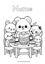 Coloring to customize Bear Kawaii Fox Bunny Animal Candlemas, Shrove Tuesday, Pancake day Pancakes Forest animals