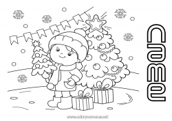 Free coloring Snow Winter Christmas tree Christmas Child