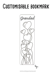 Free colouring Heart Happy birthday Balloons I love you. Valentine's Day Bookmark