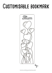 Free colouring Heart Happy birthday Balloons I love you. Valentine's Day Bookmark
