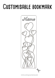 Free drawing Heart Happy birthday Balloons I love you. Valentine's Day Bookmark