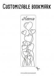 Free coloring Heart Happy feast day ! Balloons I love you Valentine's Day Bookmark