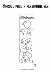 Coloriage à personnaliser Coeur Bonne fête Ballons Je t'aime Saint valentin Marque page