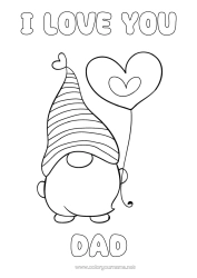 Free colouring Heart I love you. Gnome 