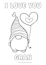 Free colouring Heart I love you. Gnome 
