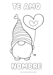 Niño página para colorear Corazón Te amo Gnomo Mensaje 