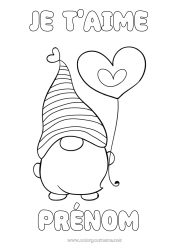 Coloriage gratuit Coeur Je t'aime Gnome 