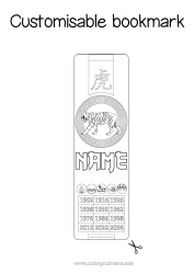 Colouring to customise Tiger Chinese New Year Bookmark Wild animals of Africa