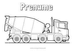 Pagină de colorat personalizată Vehicule Utilaje de construcție Camion cu mixer Meserii de șantier