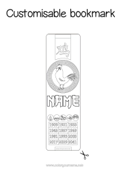 Colouring to customise Rooster Chinese New Year Bookmark Farm animals