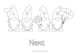 Colouring to customise Heart Balloons Gnome "Love" Message