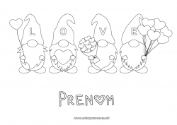 Coloriage à personnaliser Coeur Ballons Gnome 