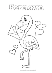 Gratis farvelægning Hjerte Dyr Kuvert Flamingo Fugle og flyvende pattedyr
