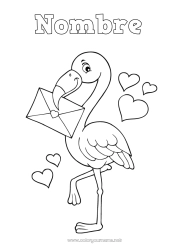 Colorear para personalizar Corazón Animales Sobre Flamenco rosa Aves y mamíferos voladores