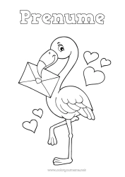 Pagină de colorat gratuită Inimă Animal Plic Flamingo roz Păsări și mamifere zburătoare