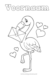 Gratis kleurplaat Hart Dier Envelop Flamingo Vogels en vliegende zoogdieren