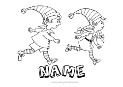 Free colouring Christmas Elves Elf colouring pages