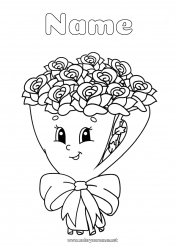 Free coloring Flowers Kawaii Rose Bouquet