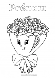 Coloriage à personnaliser Fleurs Kawaii Rose Bouquet