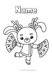 Colouring to customise Rabbit China Easy Colouring Pages Forest Animals Fan