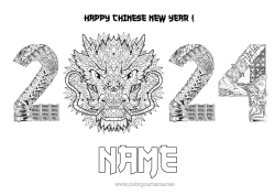 Colouring to customise Mandala Dragon Happy New Year Chinese New Year Zentangle Dragons, Unicorns, And Fantastical Creatures 2024