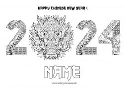 Free coloring Mandala Dragon Happy new year Chinese New Year Zentangle Dragons, unicorns and fantastic animals 2024