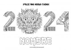 Dibujo libre Mandala Dragón Feliz año Año Nuevo chino Zentangle Dragones, unicornios y animales fantásticos 2024