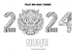 Desenho grátis Mandala Dragão Feliz Ano Novo Ano Novo Chinês Zentangle Dragões, unicórnios e animais fantásticos 2024