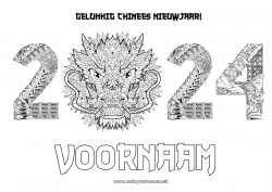 Gratis kleurplaat Mandala Draak Gelukkig Nieuwjaar Chinees Nieuwjaar Zentangle Draken, eenhoorns en fantastische dieren 2024