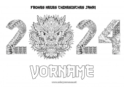 Kostenlose Zeichnung Mandala Drache Frohes Neues Jahr Chinesisches Neujahr Zentangle Drachen, Einhörner und fantastische Tiere 2024