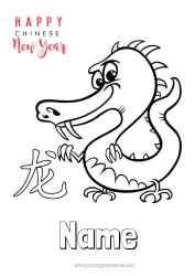Colouring to customise Dragon Happy New Year Chinese New Year Dragons, Unicorns, And Fantastical Creatures