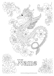 Free colouring Flowers Dragon Animal Complex colouring pages Dragons, unicorns, and fantastical creatures
