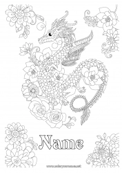 Free drawing Flowers Dragon Animal Complex coloring pages Dragons, unicorns and fantastic animals